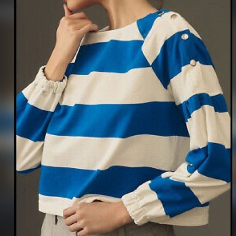 Anthropologie Blue and White Striped Sweater